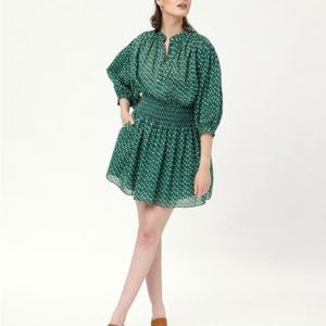 Rebecca Taylor Green & White Dot Ikat Fleur Pocket Shirt Dress